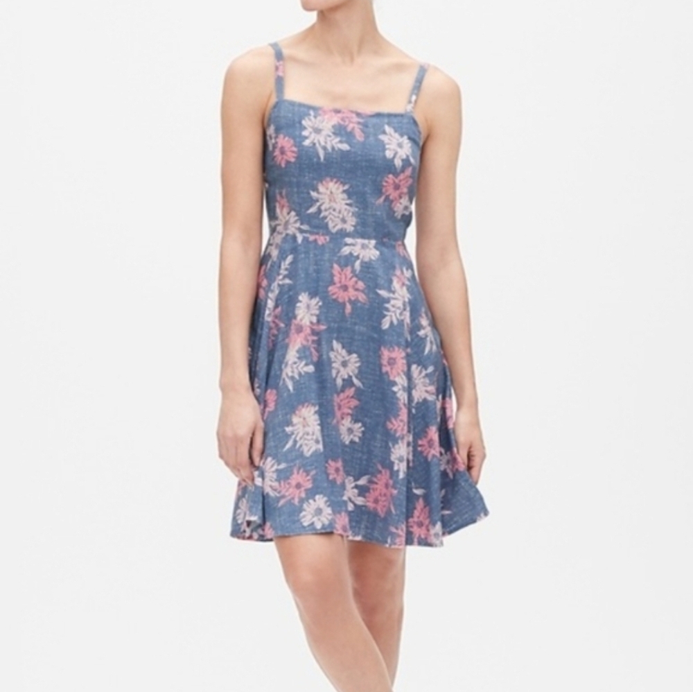 GAP Floral Print Cami Mini Dress Blue & Pink Unlined Spaghetti Strap Smocked S - Picture 7 of 7